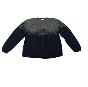 J. Crew Blue Wool Hand Knit Snowflake Sweater Sz M